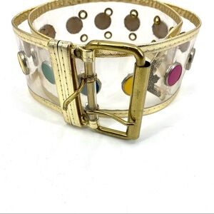 Vintage clear plastic gemstone wide belt gold trim